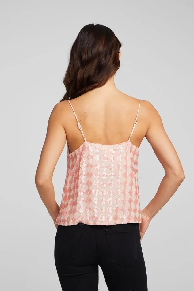 Womens Chaser Brand Tops Bleeker Tank Top Embellished Check