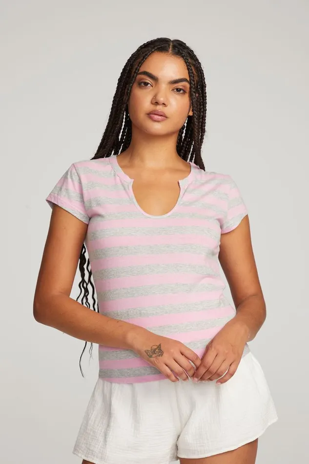 Womens Chaser Brand Tops Chandler Pastel Lavender Stripe Tee
