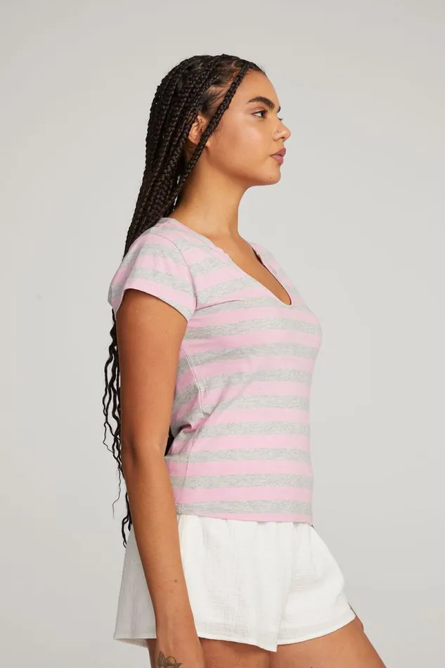 Womens Chaser Brand Tops Chandler Pastel Lavender Stripe Tee