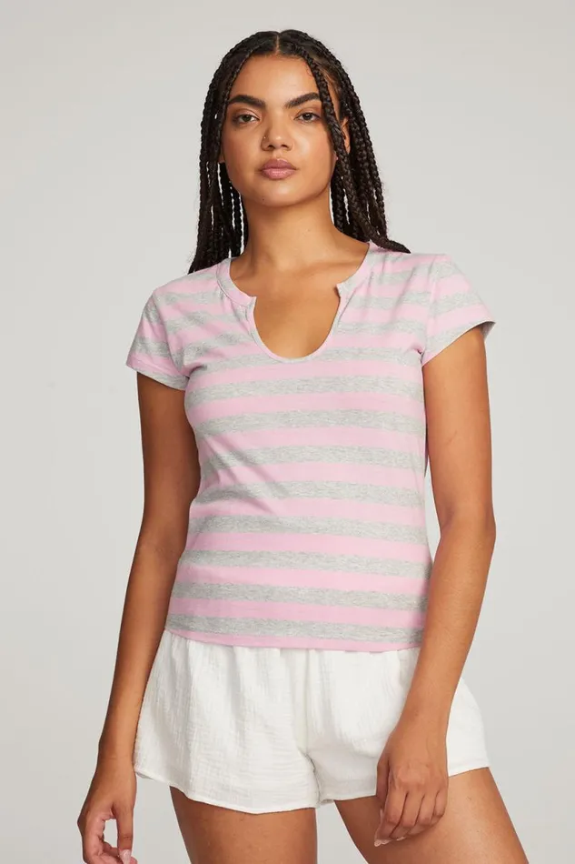 Womens Chaser Brand Tops Chandler Pastel Lavender Stripe Tee