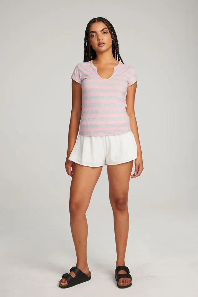 Womens Chaser Brand Tops Chandler Pastel Lavender Stripe Tee