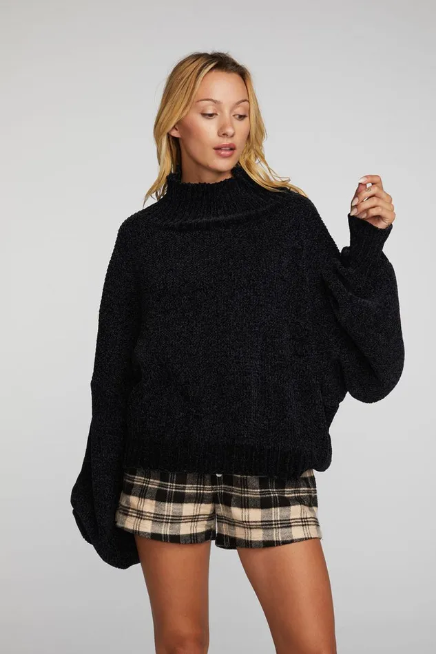 Womens Chaser Brand Tops Chenille Sweater Knit Turtleneck