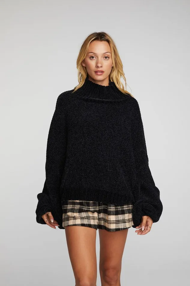 Womens Chaser Brand Tops Chenille Sweater Knit Turtleneck