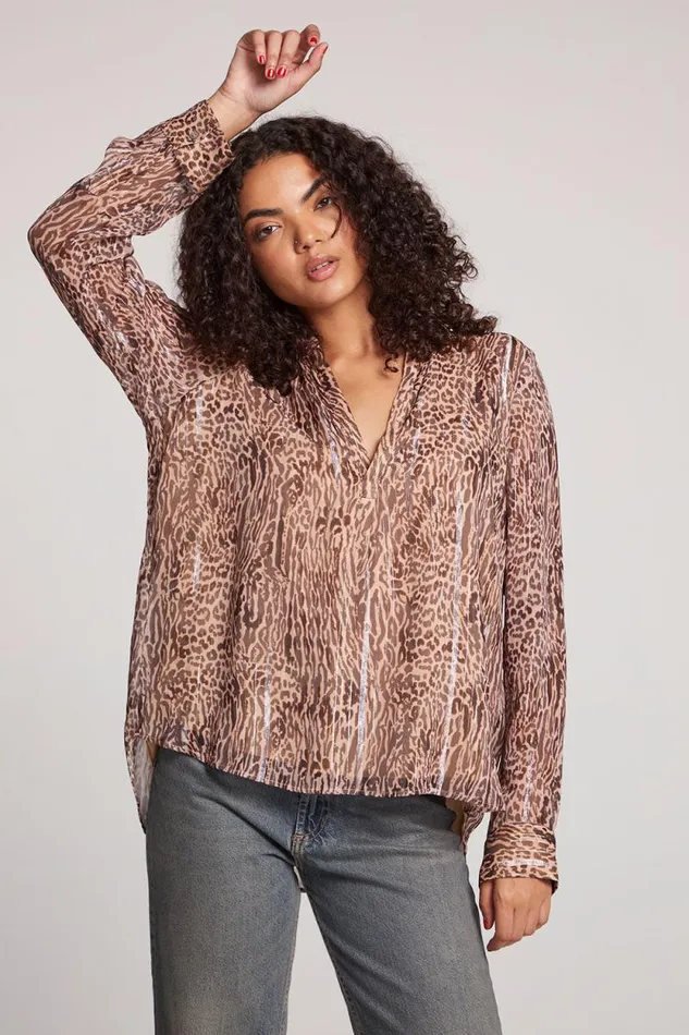 Womens Chaser Brand Tops Denver Classic Leopard Blouse