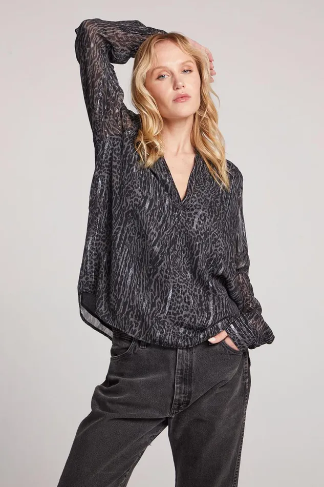 Womens Chaser Brand Tops Denver Licorice Leopard Blouse