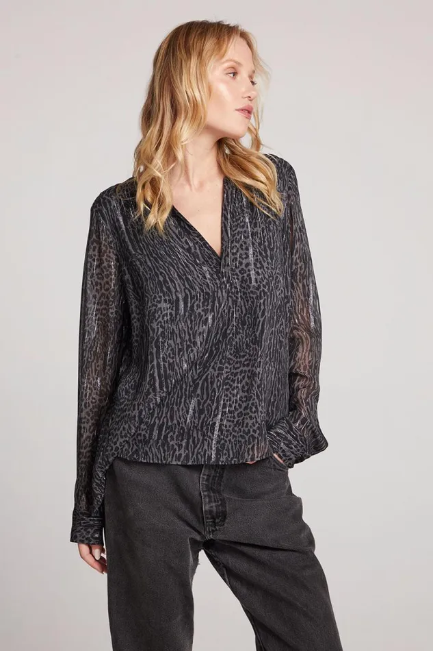 Womens Chaser Brand Tops Denver Licorice Leopard Blouse