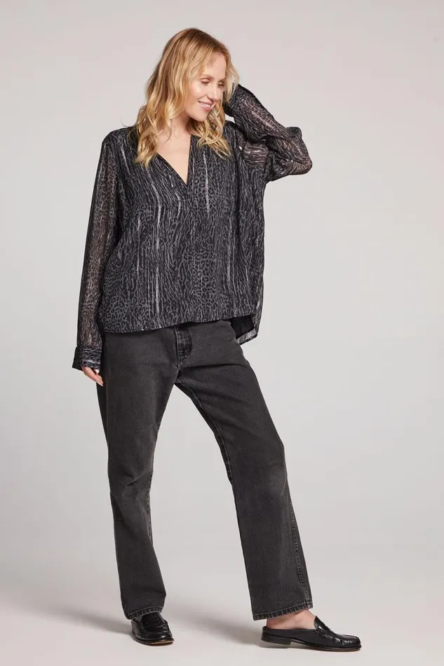 Womens Chaser Brand Tops Denver Licorice Leopard Blouse