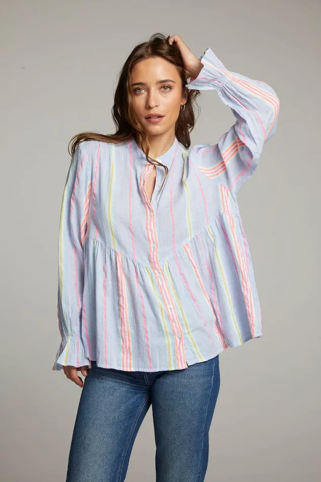 Womens Chaser Brand Tops Dolphin South West Beach Stripe Button Down