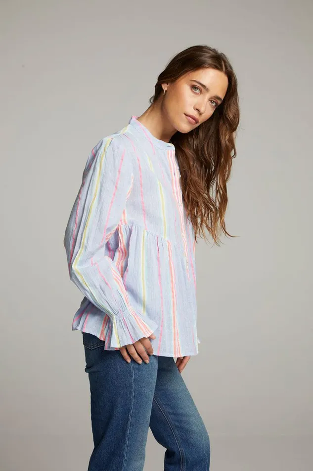 Womens Chaser Brand Tops Dolphin South West Beach Stripe Button Down