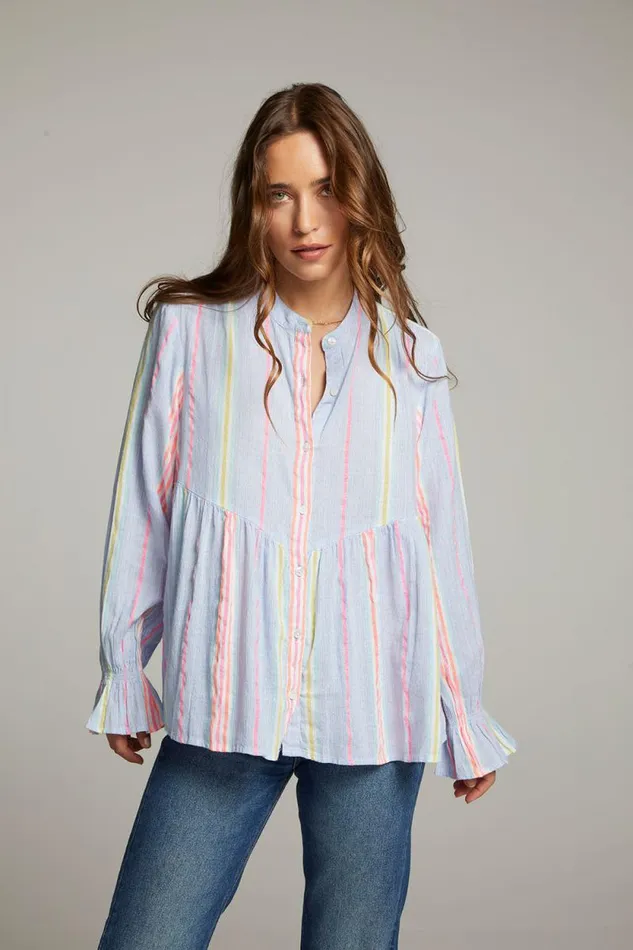 Womens Chaser Brand Tops Dolphin South West Beach Stripe Button Down