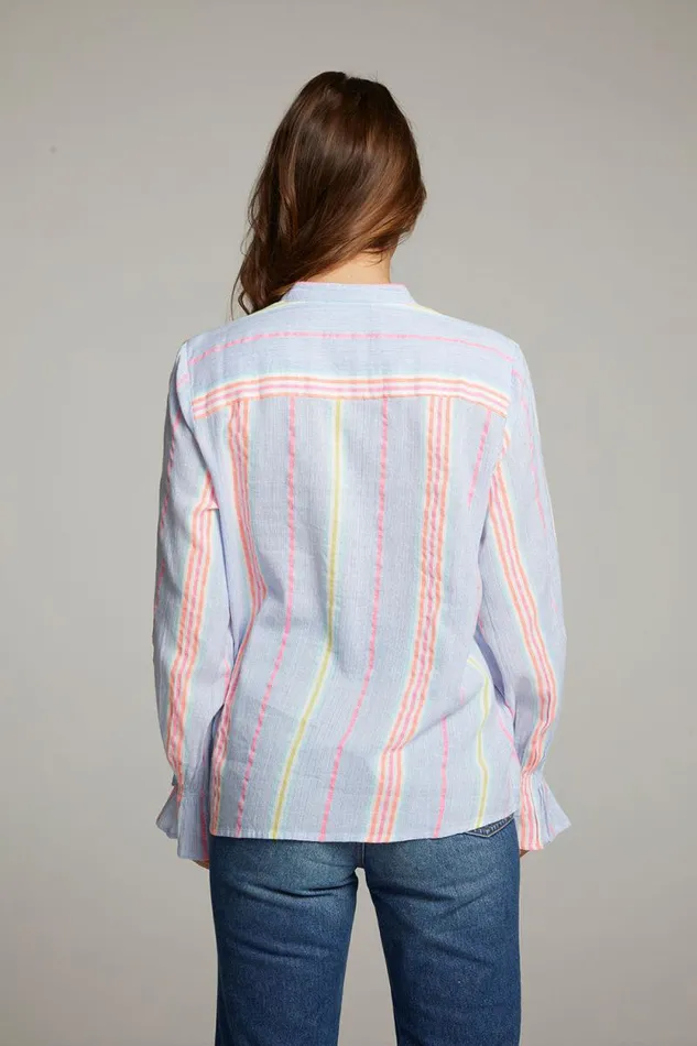 Womens Chaser Brand Tops Dolphin South West Beach Stripe Button Down