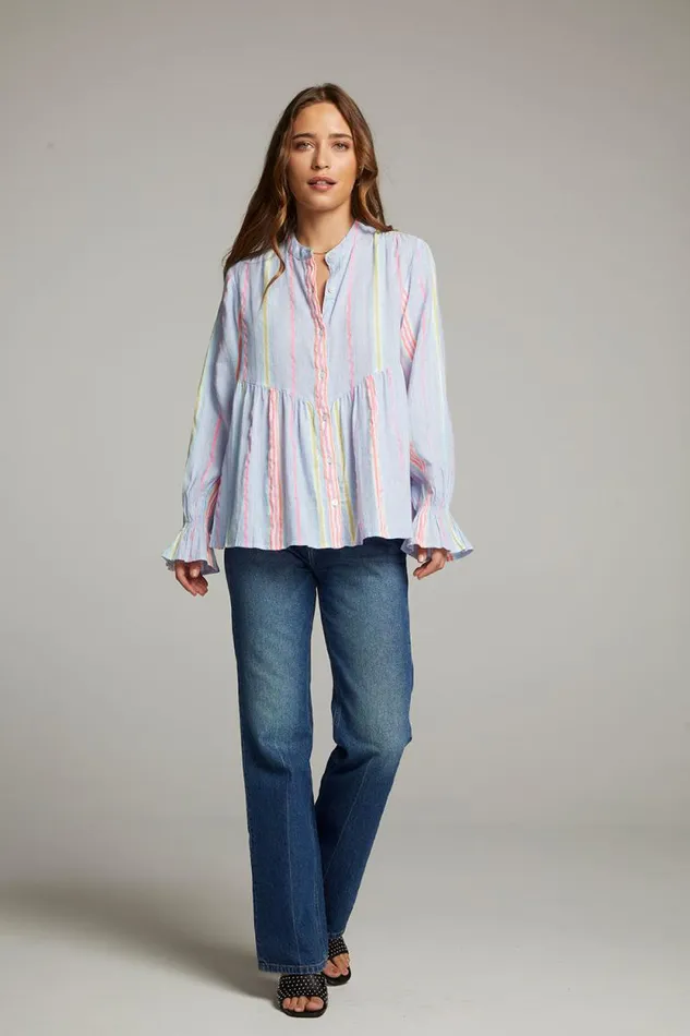 Womens Chaser Brand Tops Dolphin South West Beach Stripe Button Down
