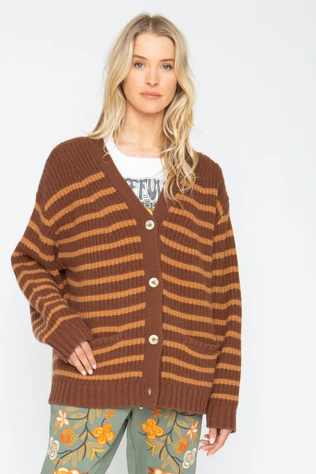 Womens Chaser Brand Tops Grandpa Cardigan 8211 Brown Beige