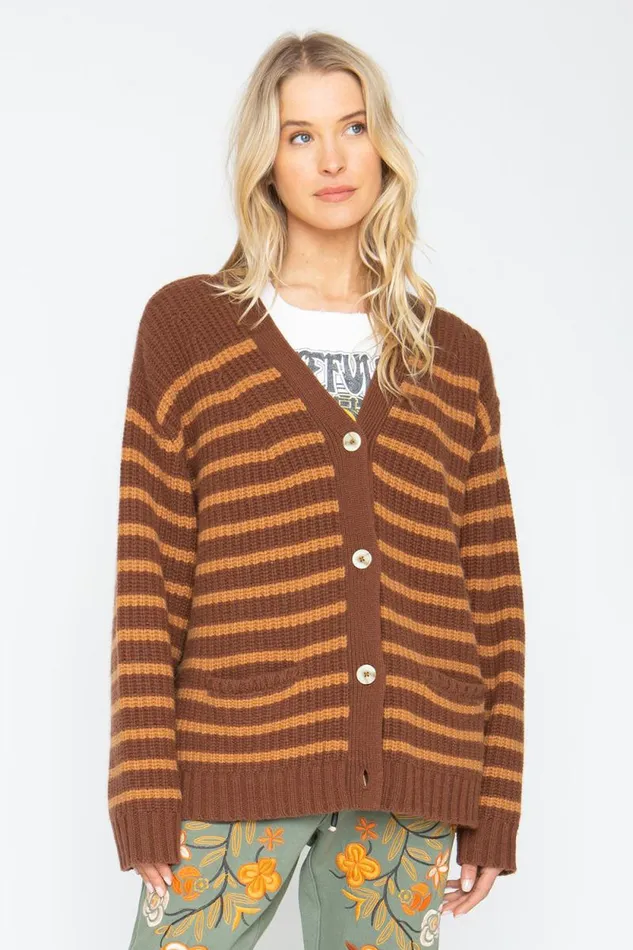 Womens Chaser Brand Tops Grandpa Cardigan 8211 Brown Beige