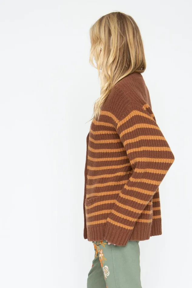 Womens Chaser Brand Tops Grandpa Cardigan 8211 Brown Beige