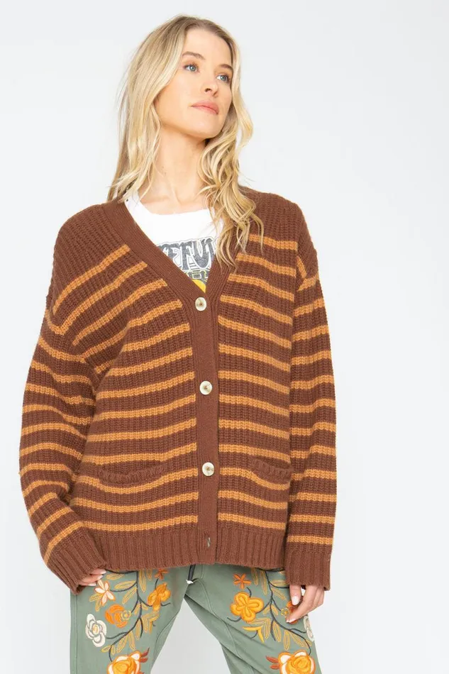 Womens Chaser Brand Tops Grandpa Cardigan 8211 Brown Beige