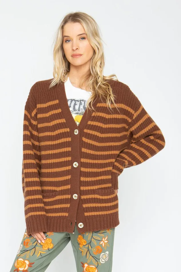 Womens Chaser Brand Tops Grandpa Cardigan 8211 Brown Beige