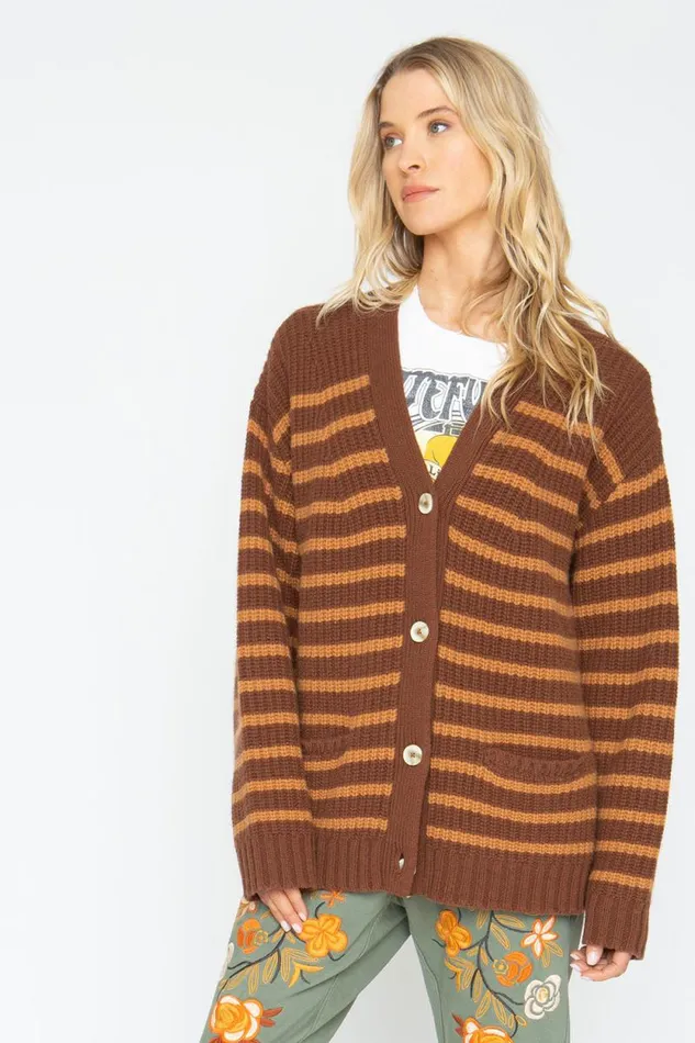 Womens Chaser Brand Tops Grandpa Cardigan 8211 Brown Beige