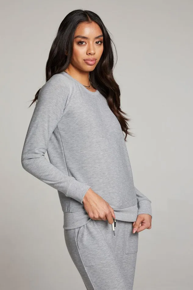 Womens Chaser Brand Tops Heather Grey Long Sleeve Raglan Pullover