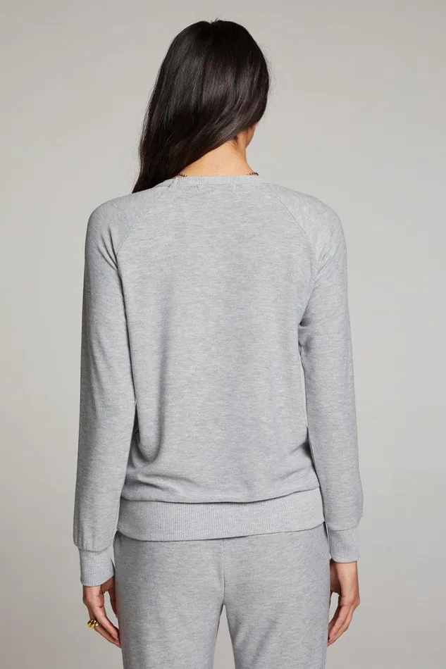 Womens Chaser Brand Tops Heather Grey Long Sleeve Raglan Pullover