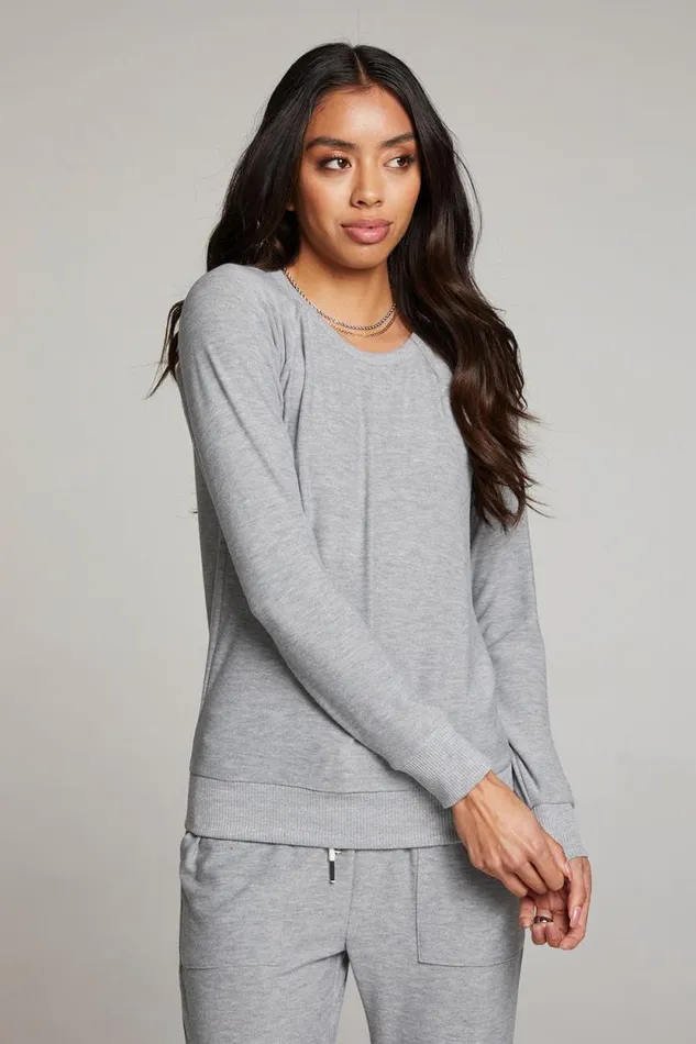 Womens Chaser Brand Tops Heather Grey Long Sleeve Raglan Pullover