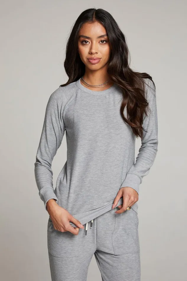 Womens Chaser Brand Tops Heather Grey Long Sleeve Raglan Pullover