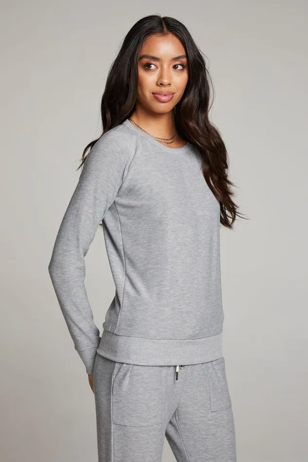 Womens Chaser Brand Tops Heather Grey Long Sleeve Raglan Pullover