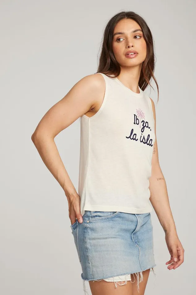 Womens Chaser Brand Tops Ibiza Palm Muscle Tee