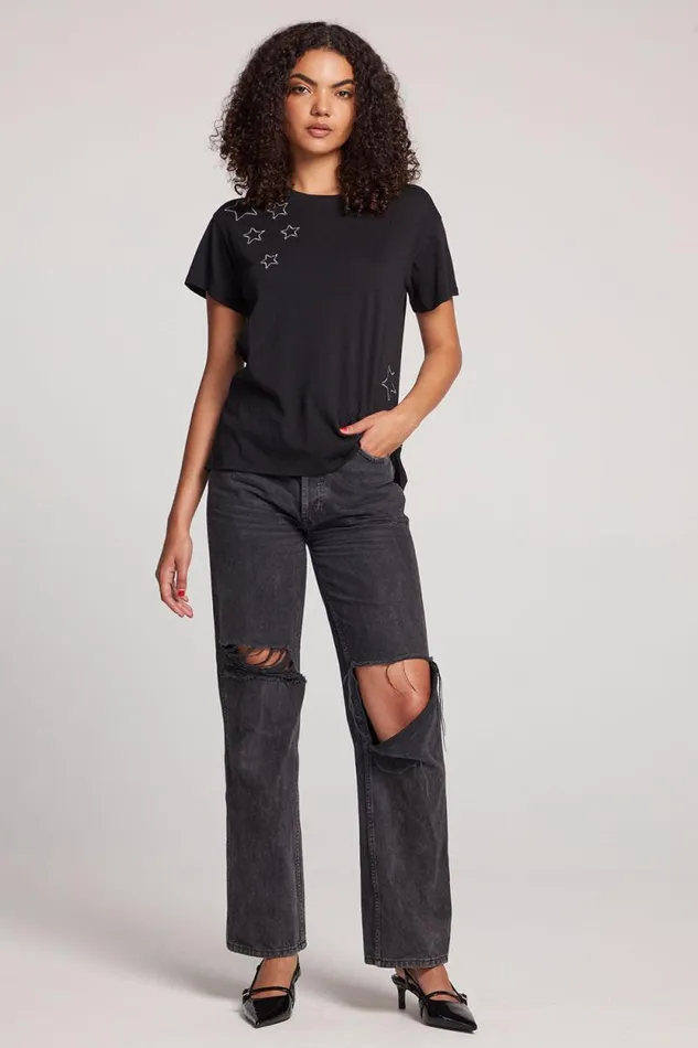 Womens Chaser Brand Tops Lace Stars Tee