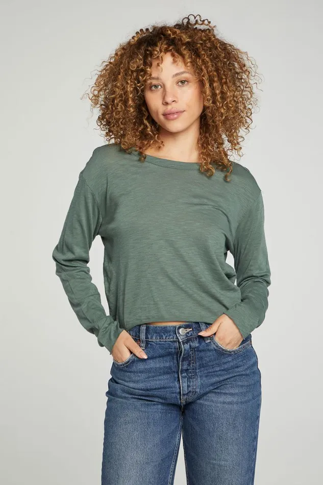 Womens Chaser Brand Tops Long Sleeve Cropped Tee