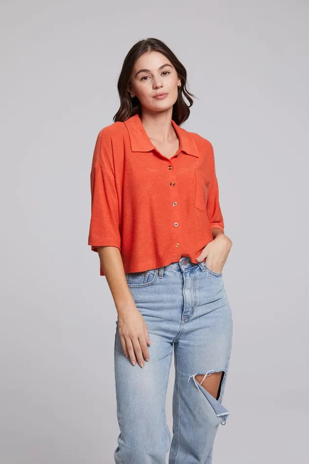 Womens Chaser Brand Tops Marine Crop Button Down 8211 Tigerlily
