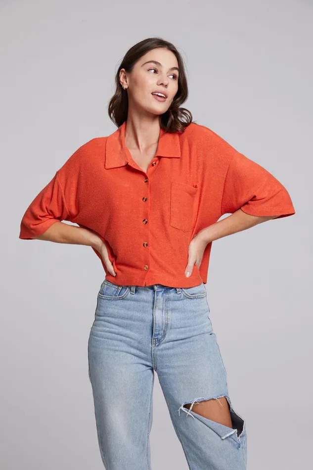 Womens Chaser Brand Tops Marine Crop Button Down 8211 Tigerlily