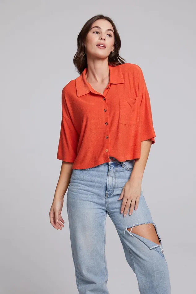 Womens Chaser Brand Tops Marine Crop Button Down 8211 Tigerlily