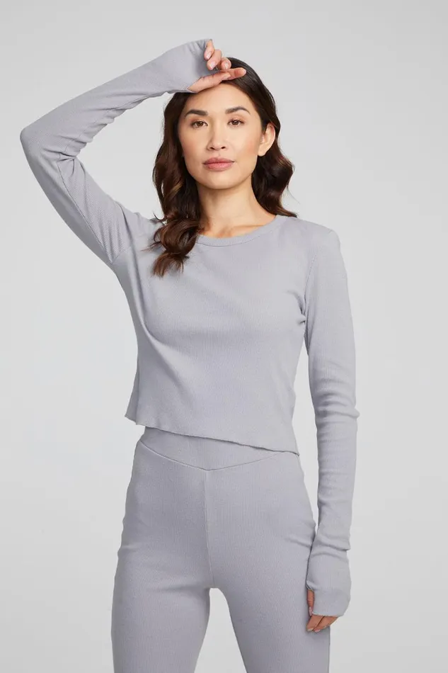 Womens Chaser Brand Tops Moonlight Silver Grey Long Sleeve