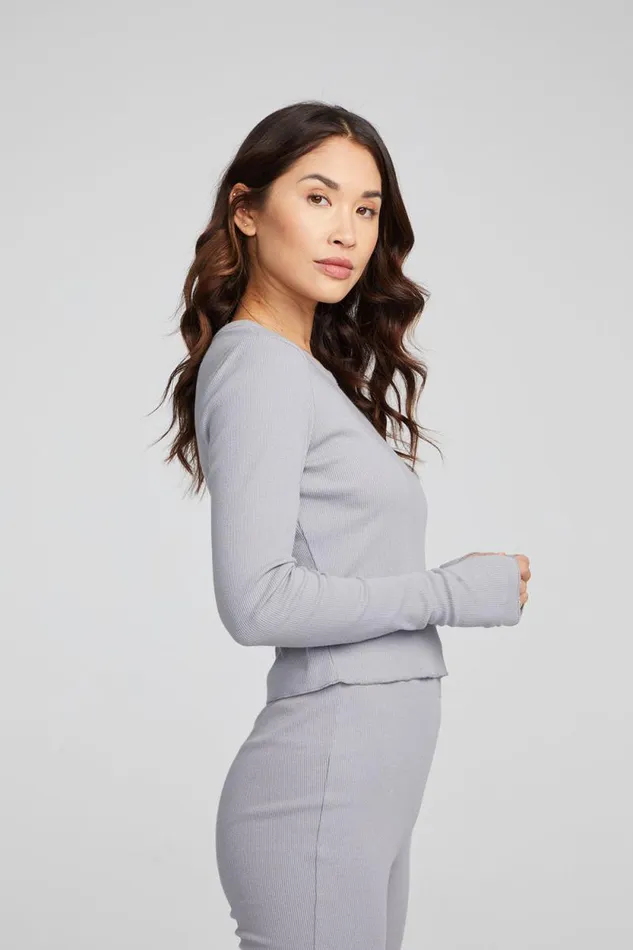 Womens Chaser Brand Tops Moonlight Silver Grey Long Sleeve