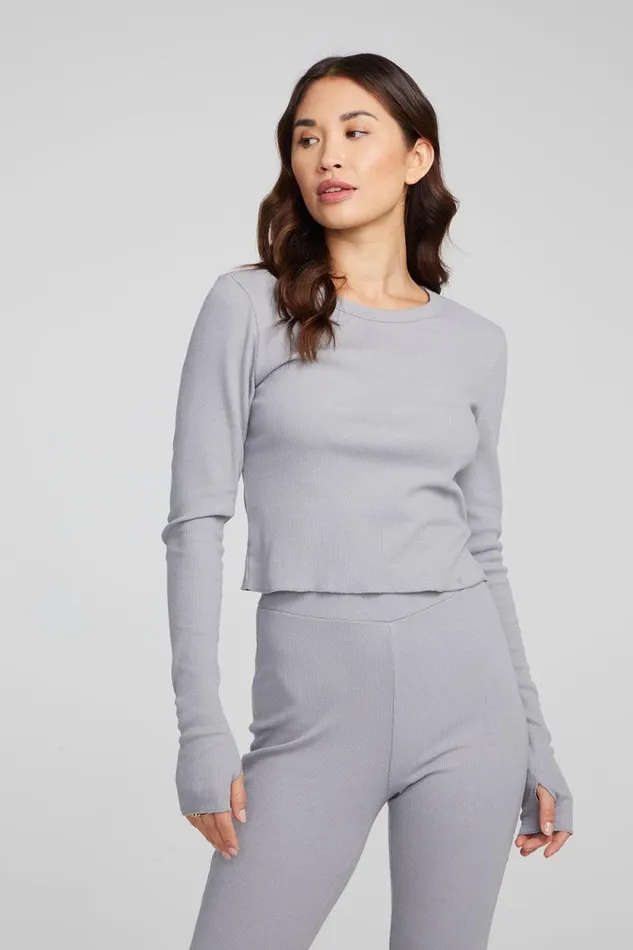 Womens Chaser Brand Tops Moonlight Silver Grey Long Sleeve