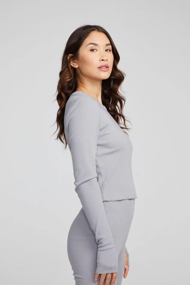 Womens Chaser Brand Tops Moonlight Silver Grey Long Sleeve