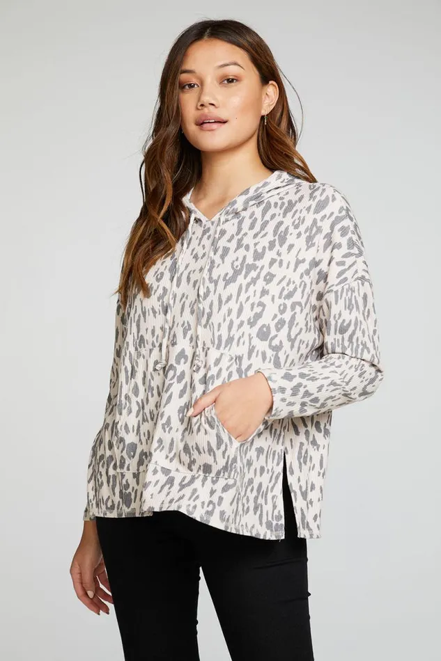 Womens Chaser Brand Tops Recycled Love Rib Long Sleeve Drop Shoulder Slit Side Pullover Hoodie