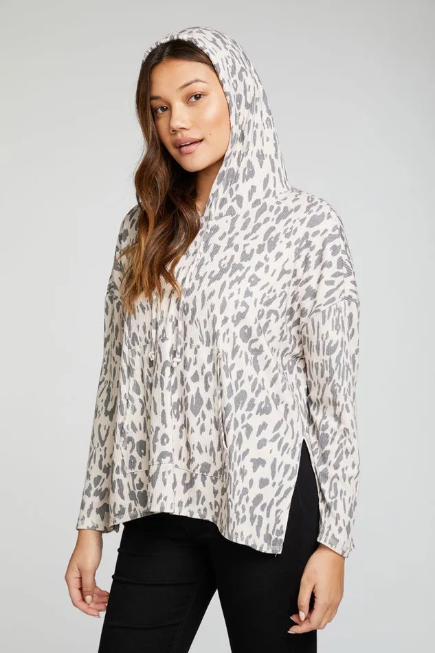 Womens Chaser Brand Tops Recycled Love Rib Long Sleeve Drop Shoulder Slit Side Pullover Hoodie