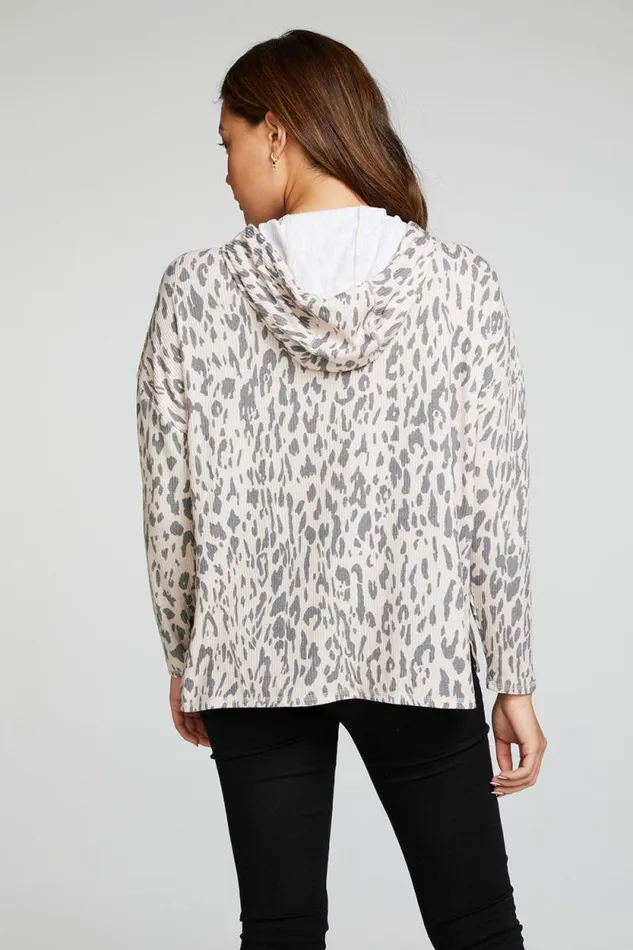 Womens Chaser Brand Tops Recycled Love Rib Long Sleeve Drop Shoulder Slit Side Pullover Hoodie