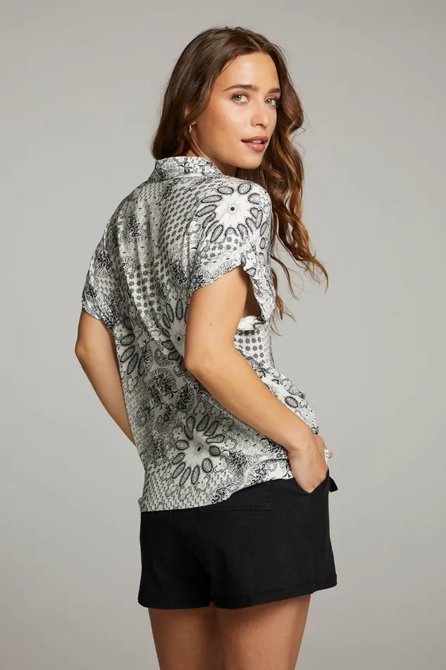 Womens Chaser Brand Tops Rhythmm Paisley Bandana Button Down