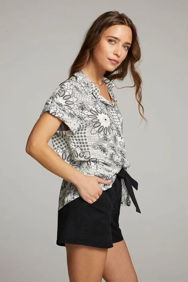 Womens Chaser Brand Tops Rhythmm Paisley Bandana Button Down