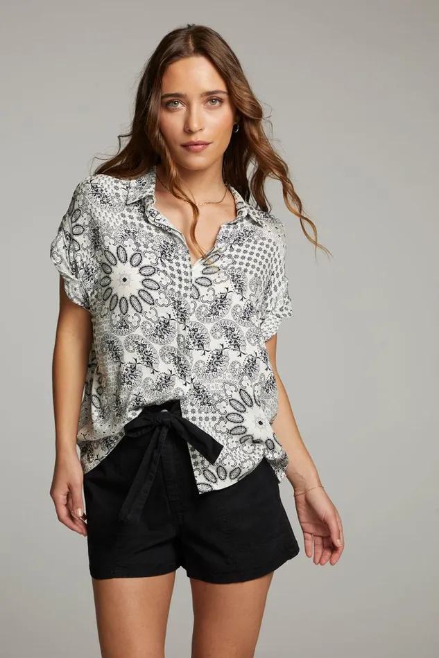Womens Chaser Brand Tops Rhythmm Paisley Bandana Button Down