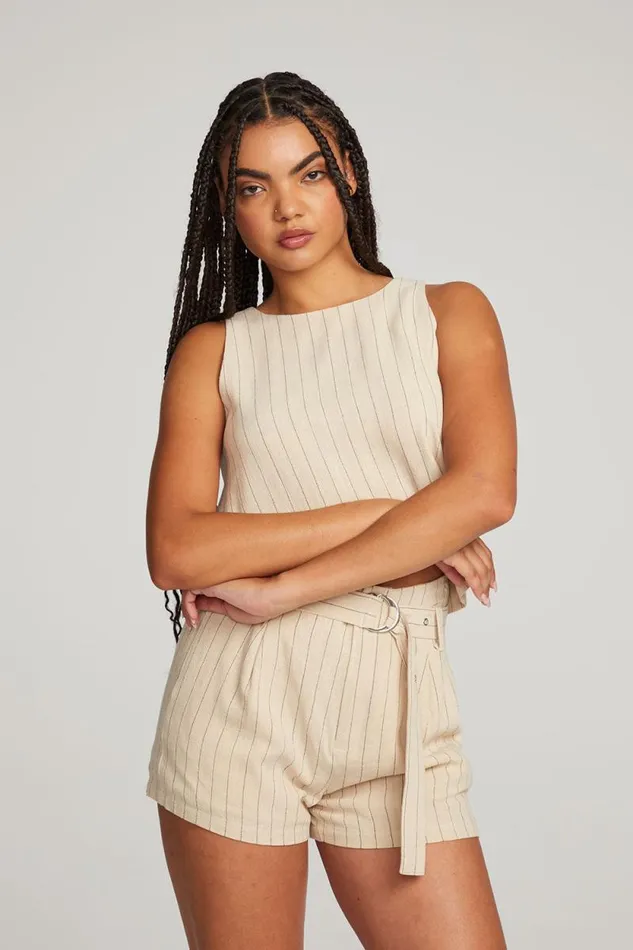 Womens Chaser Brand Tops Riley White Pinstripe Tank