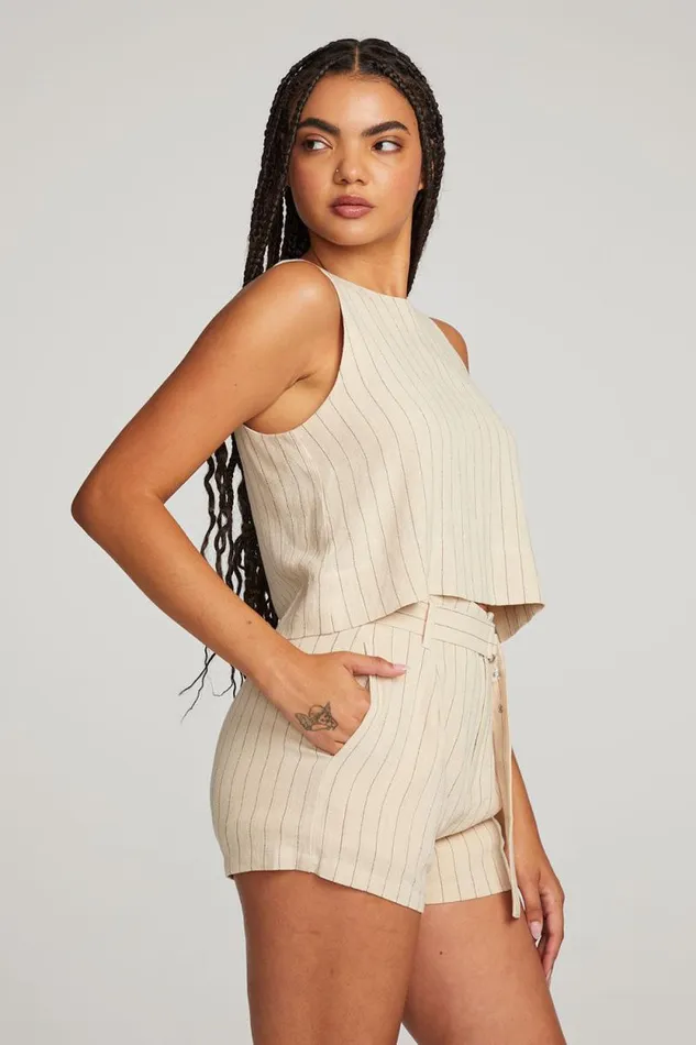 Womens Chaser Brand Tops Riley White Pinstripe Tank
