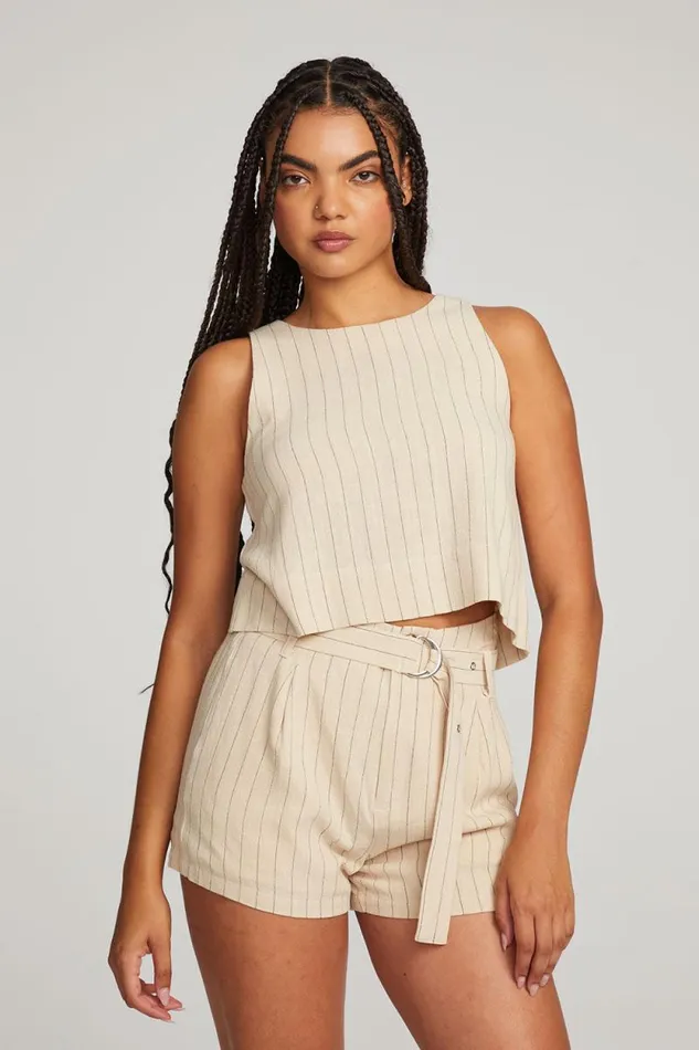 Womens Chaser Brand Tops Riley White Pinstripe Tank