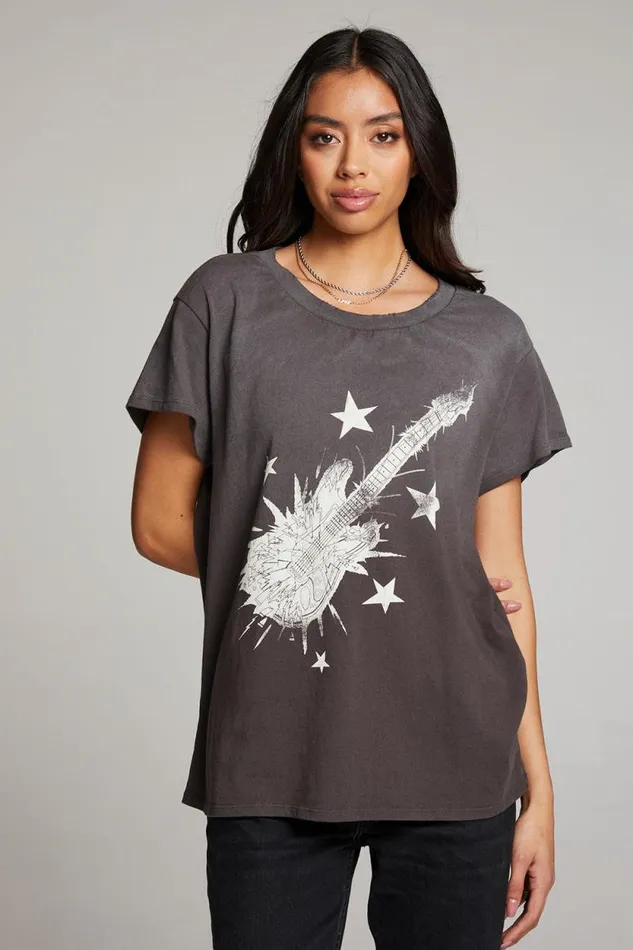 Womens Chaser Brand Tops Rock Guitar Tee