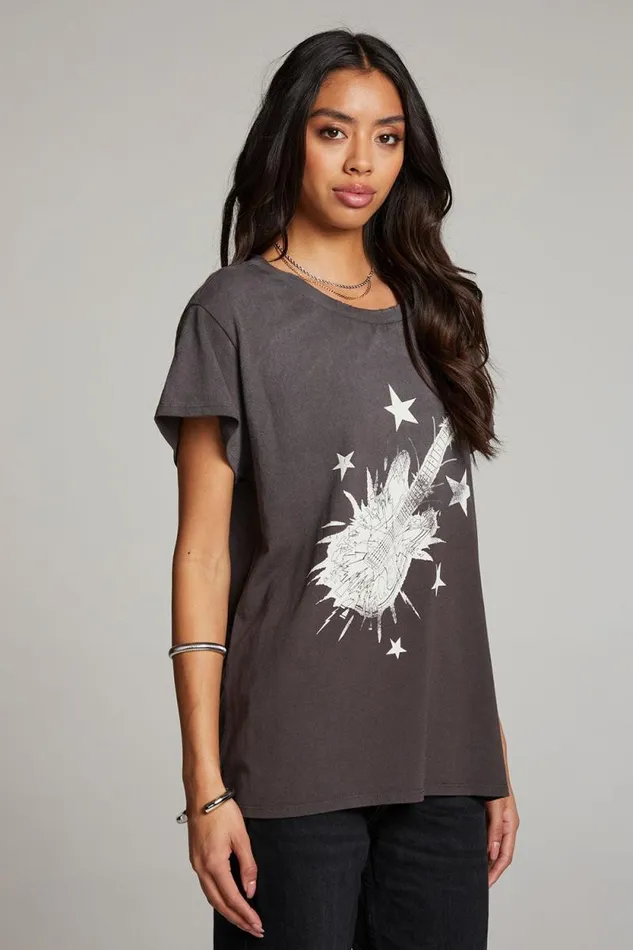 Womens Chaser Brand Tops Rock Guitar Tee