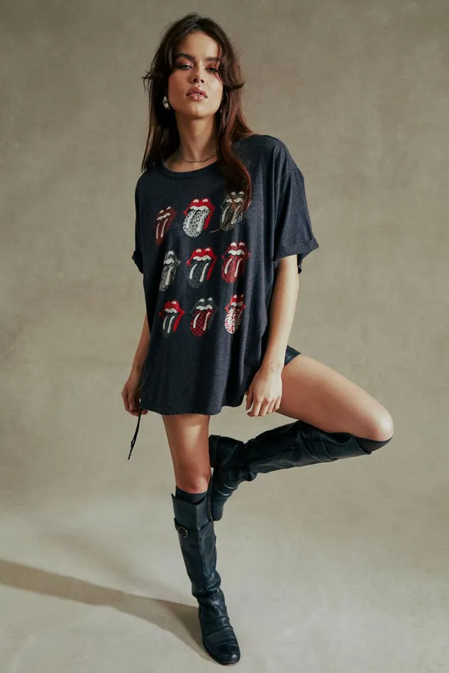 Womens Chaser Brand Tops Rolling Stones Multi Logo One Size Tee