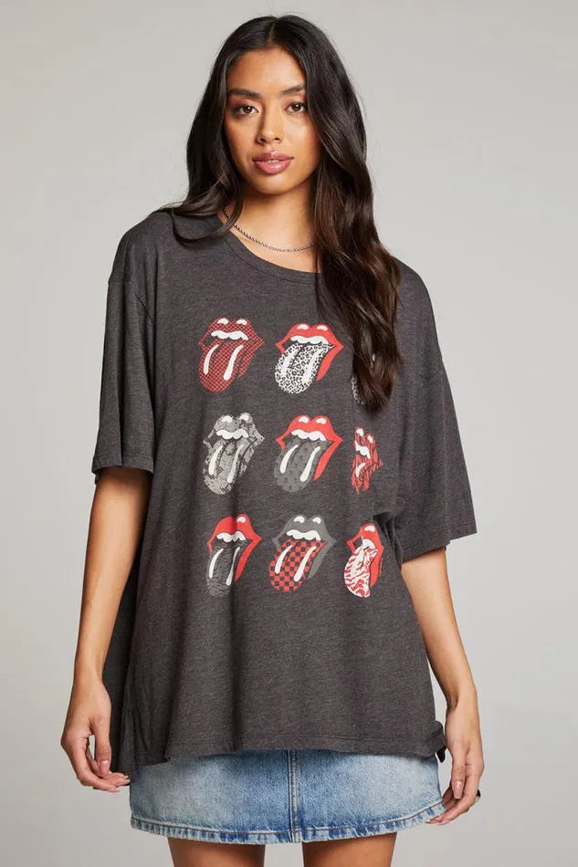 Womens Chaser Brand Tops Rolling Stones Multi Logo One Size Tee